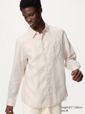 Uniqlo Light Beige Linen Button Up Shirt